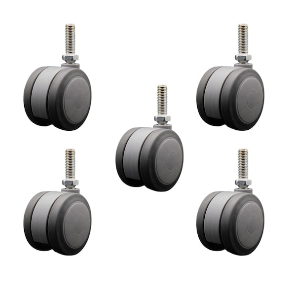 3'' Gray Heavy Duty Floor Safe Twin Wheel Caster 1/2'' Threaded Stem, 5PK